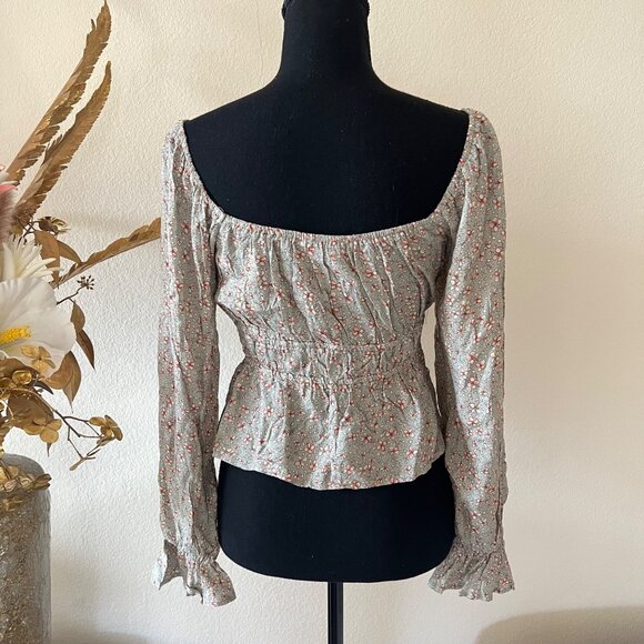 Floral Coquette Pleated Babydoll Top w Bishop Sleeves M - Picture 3 of 7